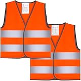 2 Stück Warnweste Kinder 1-3 Jahre Reflektorweste Neon Orange, Sicherheitsweste, Leuchtweste mit Klettverschluss und Reflexstreifen Stark Sichtbar für Auto, Fahrrad, Schulweg