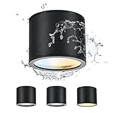 Gleonlux Aufbauspot IP44 Deckenspot Schwarz, Aufbaustrahler Wasserdicht 6W CCT 3000K/4000K/6500K, Aufputz Spots 230V mit GX53 Fassung, Deckenstrahler Rund Aluminium für Bad, Badezimmer 4Stück