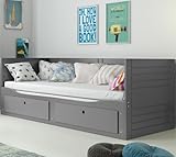 Interbeds Tagesbett Funktionsbett Kojenbett Platzsparnedes Tagesbettgestell Einzelbett mit Bettkasten ausziehbarer Liegefläche (grau)