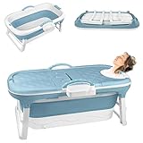 SUBTLETY Faltbare Badewanne Erwachsene Tragbare Klappbadewanne mit Abdeckung Seifenkorb & Griff Wannen zum Aufstellen in der Dusche Ideal für Kleine Badezimmer SPA (118 x 60 x 53 cm, Blau)