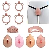 PMAEJTY Harz Penikäfig Herren Imitation Schamlippen Keuschheitskäfig Set Sissy Chastity Cage mit 4 Cockring Cock Cage mit Gürtel Keuschheitsgürtel für Männer Extremes SM Bondage Sexspielzeug