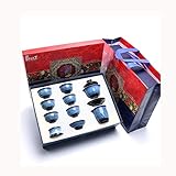 türkische teekanne teeservice teekanne mit tasse Blau glasiertes Tee-Set, Keramik-Teetassen-Set, Picknick-Set, tragbar, All-in-One, Geschenktüte für Reisen(Color:B,Size:)