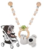 CHRI Kinderwagenkette Holz Baby Kinderwagenspielzeug Mädchen Junge Kinderwagen Kette aus Holz und Silikon