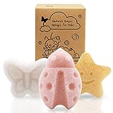 myHomeBody Konjac Badeschwamm für Babys, Natürliche Badeschwamm, natürlicher und sicherer Konjac, 3 Stück : Schmetterling, Marienkäfer, Stern