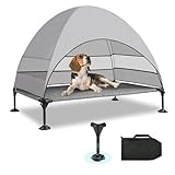 Hundeliege mit Dach & Erhöhtes Design - Stabiles Hundebett mit Antirutschfüßen, Breiter Schatten - Wasserdicht für Große Hunde Indoor/Outdoor, Camping & Garten