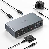 Unitek KVM Switch für 2 Monitore und 2 Computer 4K@60Hz HDMI Displayport KVM-Switcher 3 USB-Ports für gemeinsame Nutzung von Tastatur Maus Mikrofon Headset-Anschlüsse 2 USB-B-Kabel 5V DC