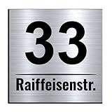 Hausnummer Schild personalisiert – Modernes Türschild aus Aluverbund in Edelstahloptik – wetterfest & UV-beständig – für Außenbereich, Haustür, Briefkasten