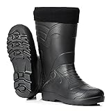 CLIMBR Ultraleichte gefütterte Gummistiefel Herren EVA Thermo 40-49 warme Winter Stiefel Arbeitsstiefel mit Futter Anglerstiefel (Schwarz, 41)