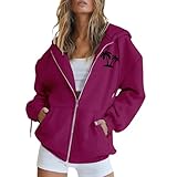 Generisch Sweatjacke Damen Hoodie Sweatshirt Casual Kapuzenjacke Oversize Zipper Sportjacken Langarm Einfarbig Pullover Oberteile Herbst College Jacken Reißverschluss Mantel Mit Taschen S-3Xl