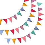 3er Set Wimpelkette Outdoor, 36 Bunte Wimpel (17,5x12,5 cm), 12 m Girlande, Wetterfeste Party Deko für Geburtstag, Gartenparty, Einschulung, Festival & Schützenfest (Regenbogenfarben)