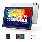 Yicty Android 14 Tablet, 10,1 Zoll Touchscreen Tablet 1280,800 IPS HD, Octa-Core Processor, 10GB RAM und 64GB ROM (Erweiterung auf 1TB), 5G/2.4G WiFi, BT 5.0, Doppelkamera 5MP+8MP (weiß)