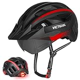 VICTGOAL Fahrradhelm MTB Mountainbike Helm mit magnetischem Visier Abnehmbarer Sonnenschutzkappe und LED Rücklicht Radhelm Rennradhelm für Erwachsenen Herren Damen (M: 54-58cm, Black Red)