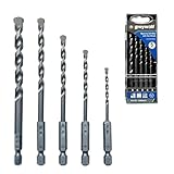 5-teiliges Steinbohrer-Set, Hartmetall-Steinbohrer-Set mit Hartmetallspitze und 1/4-Zoll-Sechskantschaft, 3/4/5/6/8 mm für Beton, Ziegel, Zementwände, Stein, Beton-Hammerbohrer