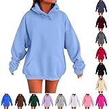 Uwdiohq Damen Kapuzenpullover Basic Hoodie mit Tasche Kapuze Oversize Pullover Einfarbig Hooded Sweatshirt Baumwolle Sportjacke Sweatshirtjacke Langarm Sport Style Casual Y2k Jacken