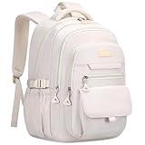 HORHEAR Schulrucksack für Mädchen, ästhetischer Rucksack für Damen, niedliche Büchertasche, adrette College (Beige)