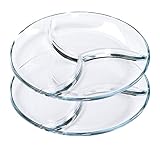 Chas Bete Servierteller Glasteller, Snackteller mit Fächern, Süßigkeiten Schale, Menüteller für Erwachsene & Kinder, D25 cm 2er Set