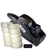 HUTNER Preisauszeichner Set UNO C8 inkl. 10 Rollen 26x12 Preisetiketten - Weiss permanent + 1 Farbrolle | MHD Datumsauszeichner