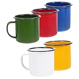 GLSTOY 5 Stück Vintage Emaille Weinbecher Bunt Kleine Emaillierte Tassen mit Großem Fassungsvermögen Robuster Mehrzweck Emaille Becher für Kaffee Tee Saft zu Hause
