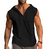 Cooleep Tank Top Herren Sommer Ärmellose Hoodie Sport Muskelshirts Baumwolle Gym Kapuzenpullover für Workout Bodybuilding Schwarz L