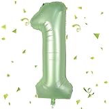 UDRKFOPK Zahlen Luftballon Salbeigrün,Salbeigrün Luftballon 1,40 Zoll Olivgrün Folienballon 1 Zahlenballon 1 Helium Ballon, Luftballon 1 Geburtstag für 1 Jahre Geburtstagsdeko Kinder Mädchen Junge