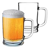 KADAX Bierkrüge 0,5 Liter, 2er Set, Biergläser mit Henkel, großer Bierkrug aus dickwandigem Glas, Bierglas im klassischen Design, Glaskrug für Bier