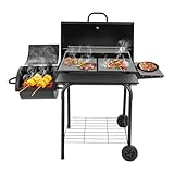 WEIGR Holzkohlegrill BBQ Grillwagen Verstellbarer Standgrill mit Deckel Quadratischer Barbecue Gartengrill aus Eisen - Garten Camping Terrasse - Grillrost Holzkohle Grill 147 x 70cm