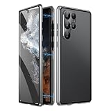 Magnetisch Hülle für Samsung Galaxy S24 Ultra/S24 Plus/S24, Anti-Peep Gehärtetes Glas Doppelseitige Handyhülle Metallstoßstange Transparent Schutzhülle(Color:Silver Silber,Size:S24)