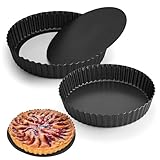 Aramanara Quicheform, antihaftbeschichtet, Karbonstahl, Quicheform, 26 cm, geriffelte Tarteform mit losem Boden, 5,5 cm tiefe Kuchenform zum Backen, Küche, 2 Stück (schwarz)