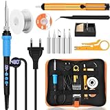 Dreamhigh® Lötkolben Set 80W LCD Einstellbar Temperatur, mit Ein/Aus Schalter, 50g Lötdraht, 5 Lötspitzen, 1.5M Zinndraht Entlötpumpe, Lötkolbenständer, Pinzette, Lötset für Elektrische Arbeiten