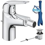 GROHE Swift, Bidetarmatur, wassersparend (WC Dusche für die Toilette im Bad, Kugelgelenk-Mousseur, mit Zugstangen-Ablauf, 15cm hoch, mit 3in1 Werkzeug, einfache Installation), chrom, 24332001