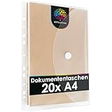 OfficeTree 20 x Dokumententasche A4 Abheftbar mit 120 Lochverstärker - Folientasche A4 - Dokumentenmappe A 4 zum Abheften - Klarsichthüllen mit Klettverschluss und Abheftrand