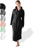 SIEGENTHAL® Damen Bademantel Frottee Velour 100% Baumwolle mit Kapuze Flauschig - Schwarz S - M