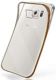 moex Transparente Silikonhülle im Chrome-Style kompatibel mit Samsung Galaxy S6 | Flexibler Schutz mit Hochglanz Metallic Rahmen, Gold