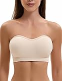 Damen Trägerloser BH Push Up Ohne Bügel Bandeau Top Große Größen Rutschfestes Silikon Bralette Nahtlose Tube Top mit Klare und Beige Träger