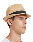 Zylioo XL/XXL Trilby Fedora Strohhut für Großen Kopf,Stroh Sonnenhut Herren mit Roll UP Krempe,UV-Schutz Sommerhut Strandhut