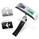 Yosemy Gepäckwaage Handwaage, Digitale Kofferwaage Gepäckwaage + 2* Kofferanhänger Koffer,Aluminium Gepäckanhänger Kofferanhänger, Hängewaage mit Temperaturanzeige 50 kg Kapazität
