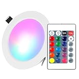 Tudaheuiy LED-Deckeneinbauleuchte, LED-Einbaustrahler, 16 Farben und 4 Blinkmodi, dimmbares Wafer-Downlight ohne Dose mit IR-Fernbedienung für Partydekoration (15W light & remote)