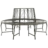 SDWEHO7 Baumbank Rund, Wetterfest Gartenbank, Belastbarkeit 150kg je Sitz, Rundbank, Sitzbank Vintage, GartenMöbel, Garten Vorgarten Bank, 160 x 89 cm Stahl Silbergrau