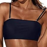 Generisch Damen-Badebekleidungsoberteil mit abnehmbarem Schultergurt, trägerloses Bikinioberteil, Bandeau-Schwimmoberteil, Röhrenoberteil, Badeanzugbluse (Navy, M)