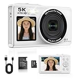 Digitalkamera 5K 80MP Fotokamera mit 2,4' LCD & 1,5' Selfie Display, 18X Digitalzoom, 32GB SD-Karte, Vlog Kamera kompakte tragbare Kamera für Jugendliche, Anfänger & Erwachsene Weiß