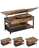 Couchtisch Höhenverstellbar, 3-in-1-Multifunktions-Wohnzimmertisch, Couchtisch mit 2 Schublade, Kaffeetisch, Versteckter Aufbewahrung, Offenes Fach, Als Esstisch nutzbar, für Wohnzimmer, Büro, Braun