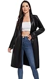 Fahsyee Damen Kunstleder Lederjacke Trenchcoat, Motorradjacken PU Moto Biker Jacke Enganliegend Schlanke Lange Jacke Schwarz Größe M