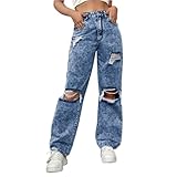 Jeans Ohne Stretch Curvy Inkontinenz-Slip Wide High Rise Hose Damen High Waist Loose Frauen Straight Jeansleggings Y2K Plus Geschnittene Warehouse Deal Königsblau S