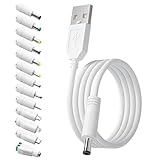 Universal USB to DC 5V Kabel auf Netzkabel 1.5M, 5.5x2.1mm Steckerbuchse Aufladekabel, Multi Stecker USB Kabel auf DC Hohlstecker Adapterkabel 5,5 x 2,1mm zu 13 Steckers für Elektronische Geräte, Weiß