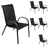 INDA-Exclusiv 6er Set Gartenstuhl Gartensessel Stapelsessel stapelbar mit Textilenbespannung Gartenmöbel Terrassenmöbel Anthrazit - Schwarz Metall - Textil