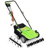 RELAX4LIFE 2-in-1 Elektro Vertikutierer, Rasenlüfter, 1500W|4-stufige Arbeitstiefe|32cm Arbeitsbreite|30L Fangkorb, Rasenvertikutierer mit Messerwalze & Lüfterwalze, für Rasenpflege(Grün)