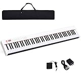 RELAX4LIFE Digitale Klaviertastatur, Piano Tastatur mit 88 Tasten, E-Piano mit Tragetasche und Pedal, Keyboard mit Bluetooth- und Lehrfunktion, elektrisches Piano für Kinder und Einsteiger (Weiß)