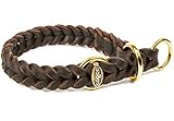CopcoPet - Fettleder Hundehalsband Würger geflochten mit Messing Zugstopp-Ring, Braun 35-40 cm x 15 mm Hunde Halsband