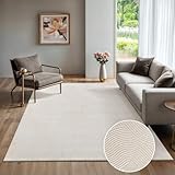 the carpet Rio - moderner und weicher Teppich Wohnzimmer Schlafzimmer mit Anti-Rutsch-Rücken und 3D-Optik, Flauschige Oberfläche, pflegeleicht und robust, Creme, 80 x 150 cm