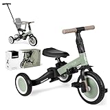 KikkaBoo FLIP Dreirad ab 1 Jahr mit Schubstange - Bis zu 5 Jahre, Laufrad 5-in-1, Umwandelbares Kinderdreirad zum Laufrad mit oder ohne Pedale, verstellbar und umbaubar, Armeegrün